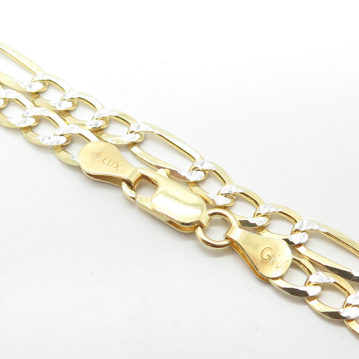 925 Sterling Silver Gold Plated 2-Tone P. Lux Italy Figaro Chain Necklace 20"