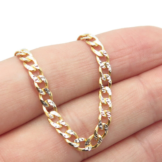 925 Sterling Silver Gold Plated 2-Tone Italy Cuban Chain Necklace 16"