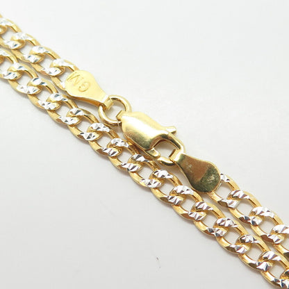 925 Sterling Silver Gold Plated 2-Tone Italy Cuban Chain Necklace 16"