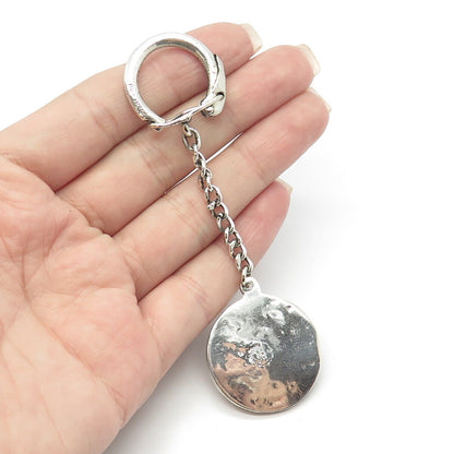 800 Silver Vintage Mexico Real Abalone Shell Wanderer Key Ring w/Chain