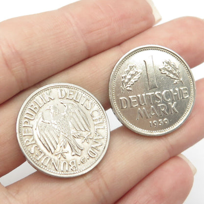 830 Silver Vintage 1950 1 Deutsche Mark Coin Cufflinks