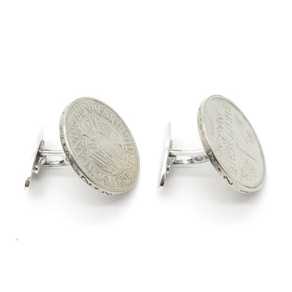 830 Silver Vintage 1950 1 Deutsche Mark Coin Cufflinks