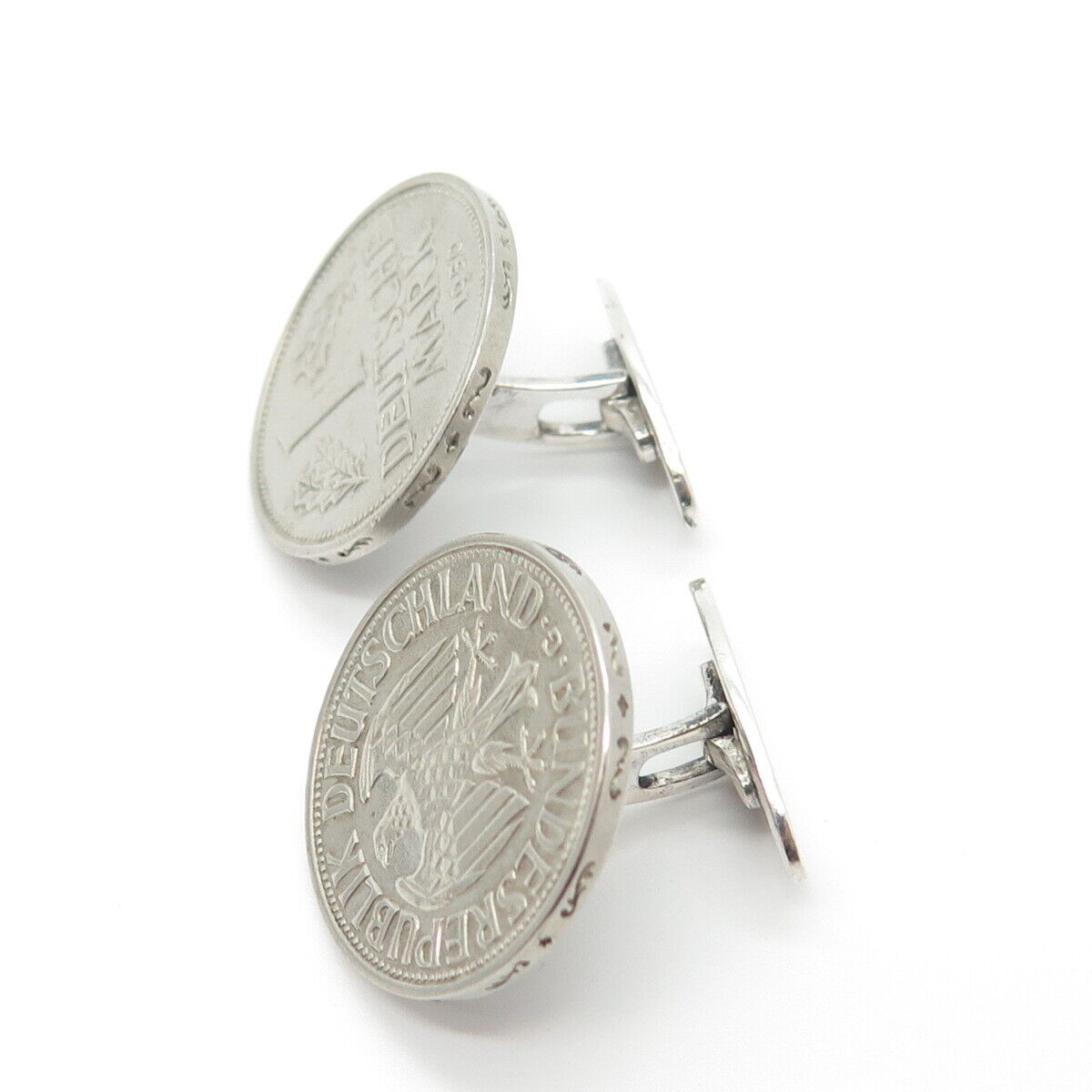 830 Silver Vintage 1950 1 Deutsche Mark Coin Cufflinks