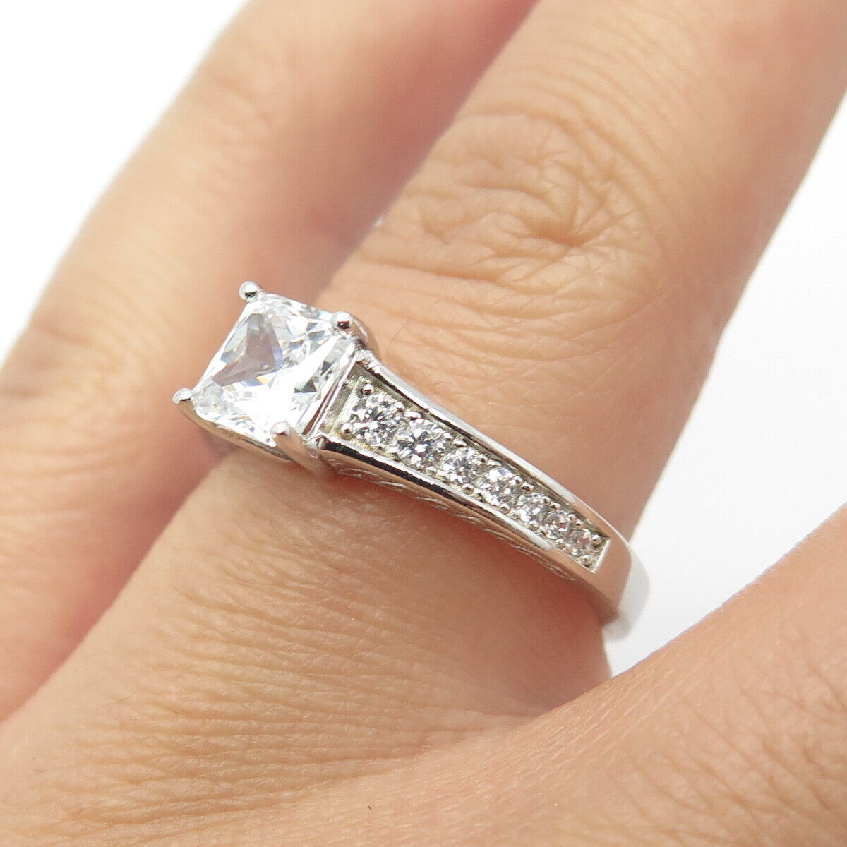 925 Sterling Silver Princess-Cut C Z Ring Size 8