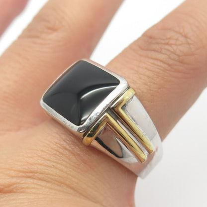 925 Sterling Silver 2-Tone Vintage Real Black Onyx Gemstone Ring Size 10.75