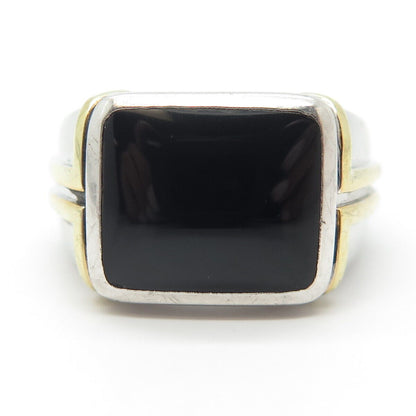 925 Sterling Silver 2-Tone Vintage Real Black Onyx Gemstone Ring Size 10.75