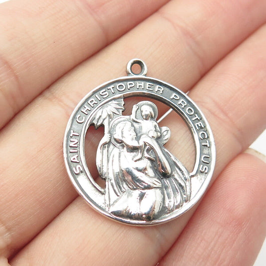 925 Sterling Silver Vintage MORAN St. Christopher Religious Pendant