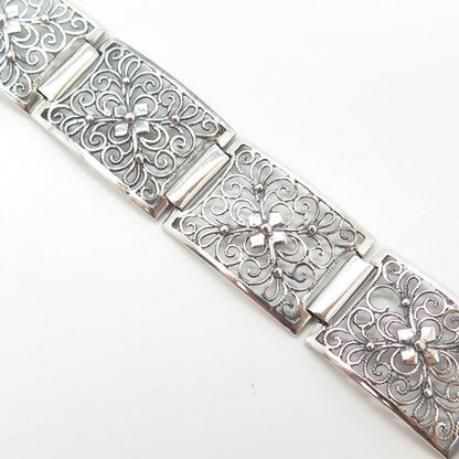 835 Silver Vintage Ornate Panel Link Bracelet 7.5"