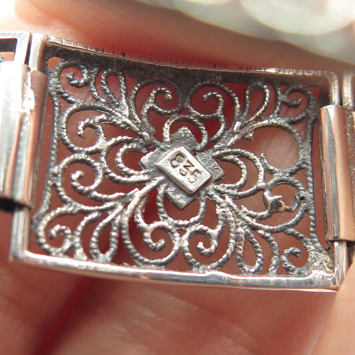 835 Silver Vintage Ornate Panel Link Bracelet 7.5"