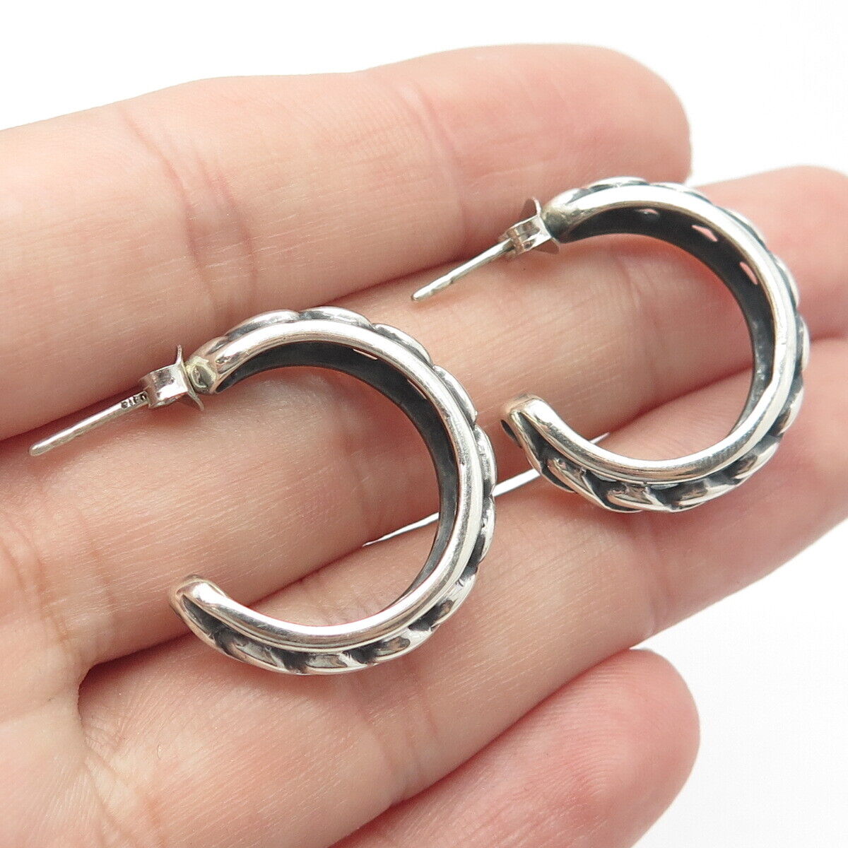 925 Sterling Silver Vintage Braided Half Hoop Earrings