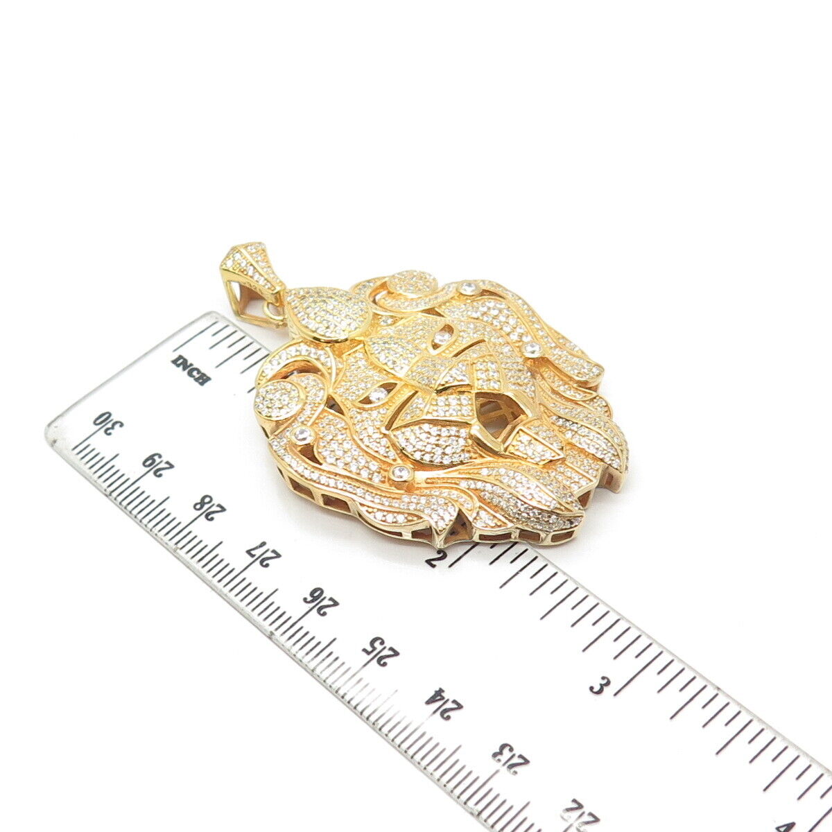 925 Sterling Silver Gold Plated Pave C Z Lion Pendant