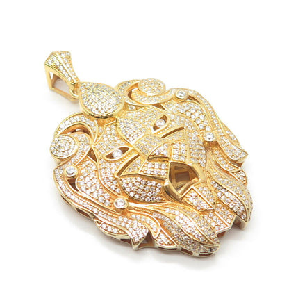 925 Sterling Silver Gold Plated Pave C Z Lion Pendant