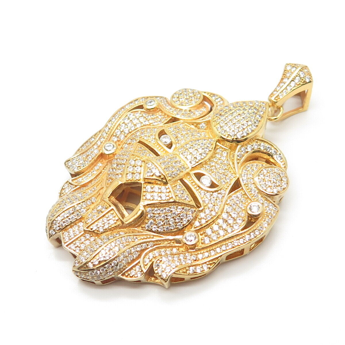 925 Sterling Silver Gold Plated Pave C Z Lion Pendant