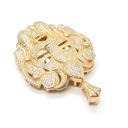 925 Sterling Silver Gold Plated Pave C Z Lion Pendant