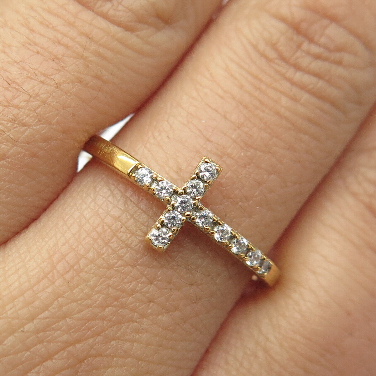 925 Sterling Silver Gold Plated UTC Pave C Z Cross Ring Size 10