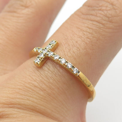 925 Sterling Silver Gold Plated UTC Pave C Z Cross Ring Size 10