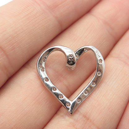 925 Sterling Silver White C Z Loving Heart Pendant