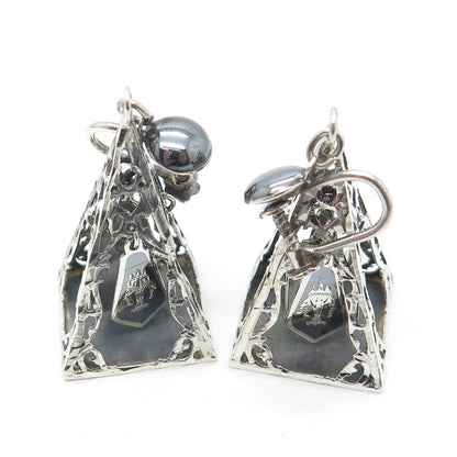 925 Sterling Silver Vintage Siam Hindu Screw Back Earrings