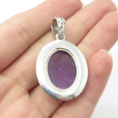 925 Sterling Silver Vintage Real Amethyst Gemstone Beaded Pendant