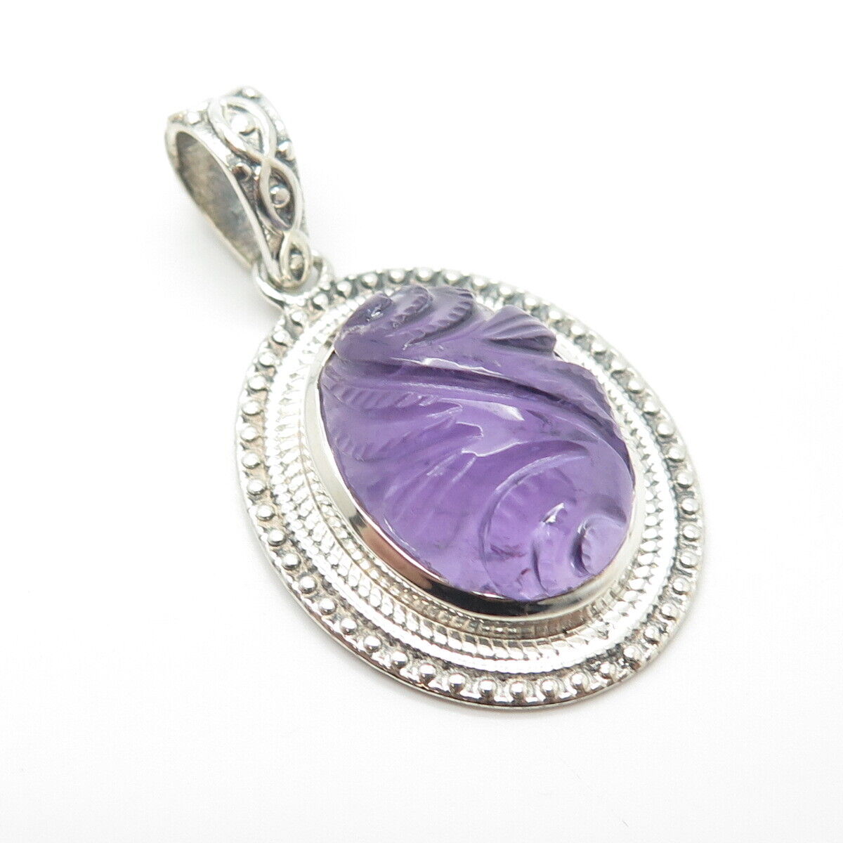 925 Sterling Silver Vintage Real Amethyst Gemstone Beaded Pendant