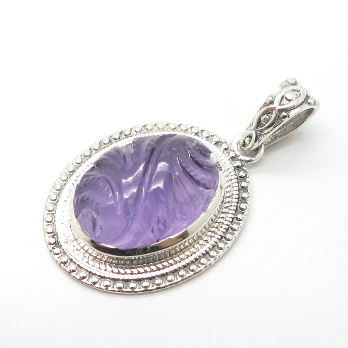 925 Sterling Silver Vintage Real Amethyst Gemstone Beaded Pendant