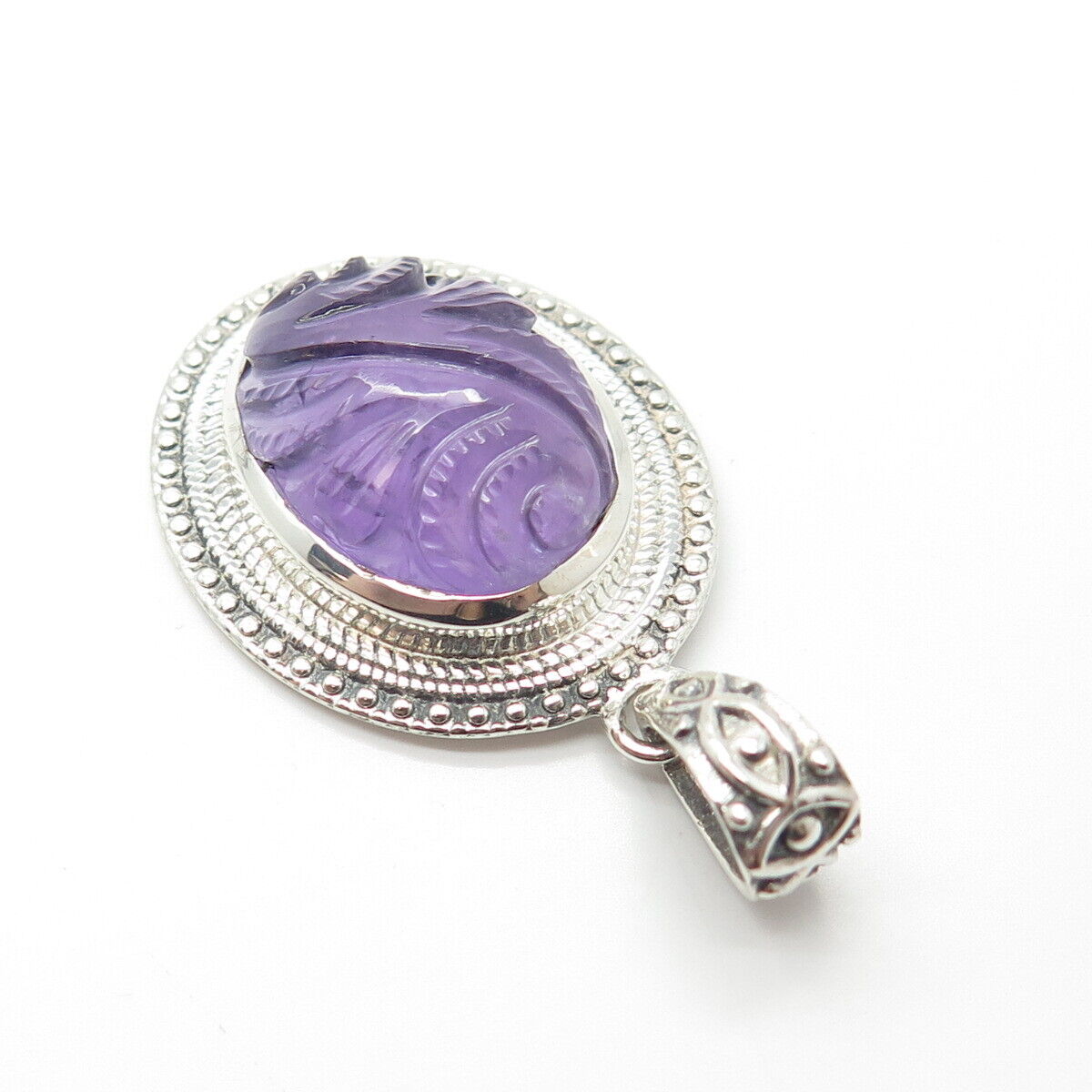 925 Sterling Silver Vintage Real Amethyst Gemstone Beaded Pendant