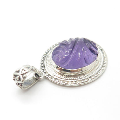 925 Sterling Silver Vintage Real Amethyst Gemstone Beaded Pendant