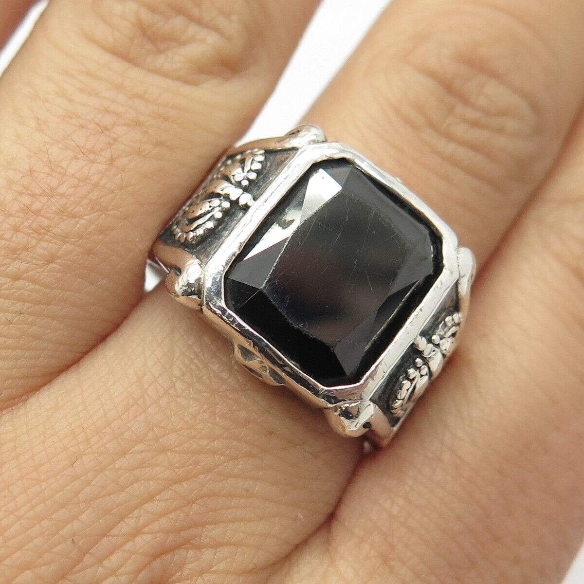 925 Sterling Silver Vintage Real Hematite Gemstone "Davis" Ring Size 11.25