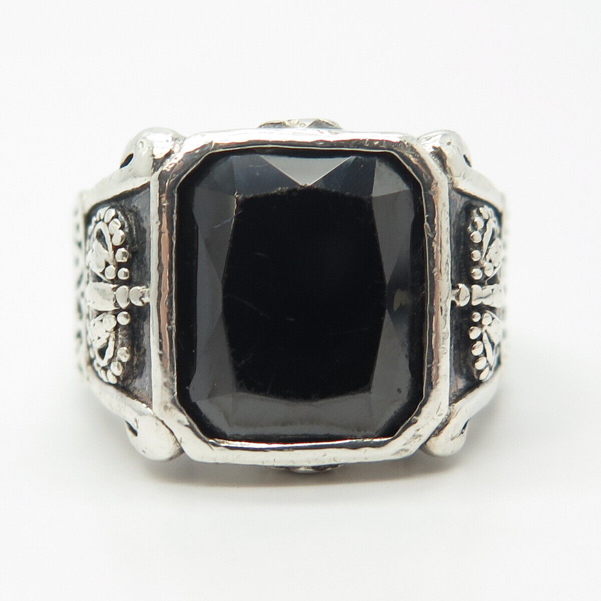 925 Sterling Silver Vintage Real Hematite Gemstone "Davis" Ring Size 11.25