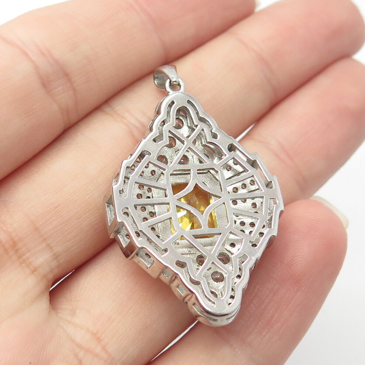 925 Sterling Silver White & Yellow C Z Pendant