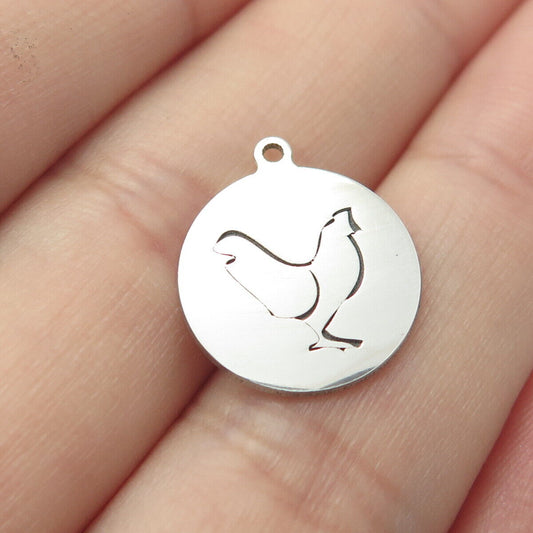 925 Sterling Silver USA Two In Town Rooster Bird Charm Pendant