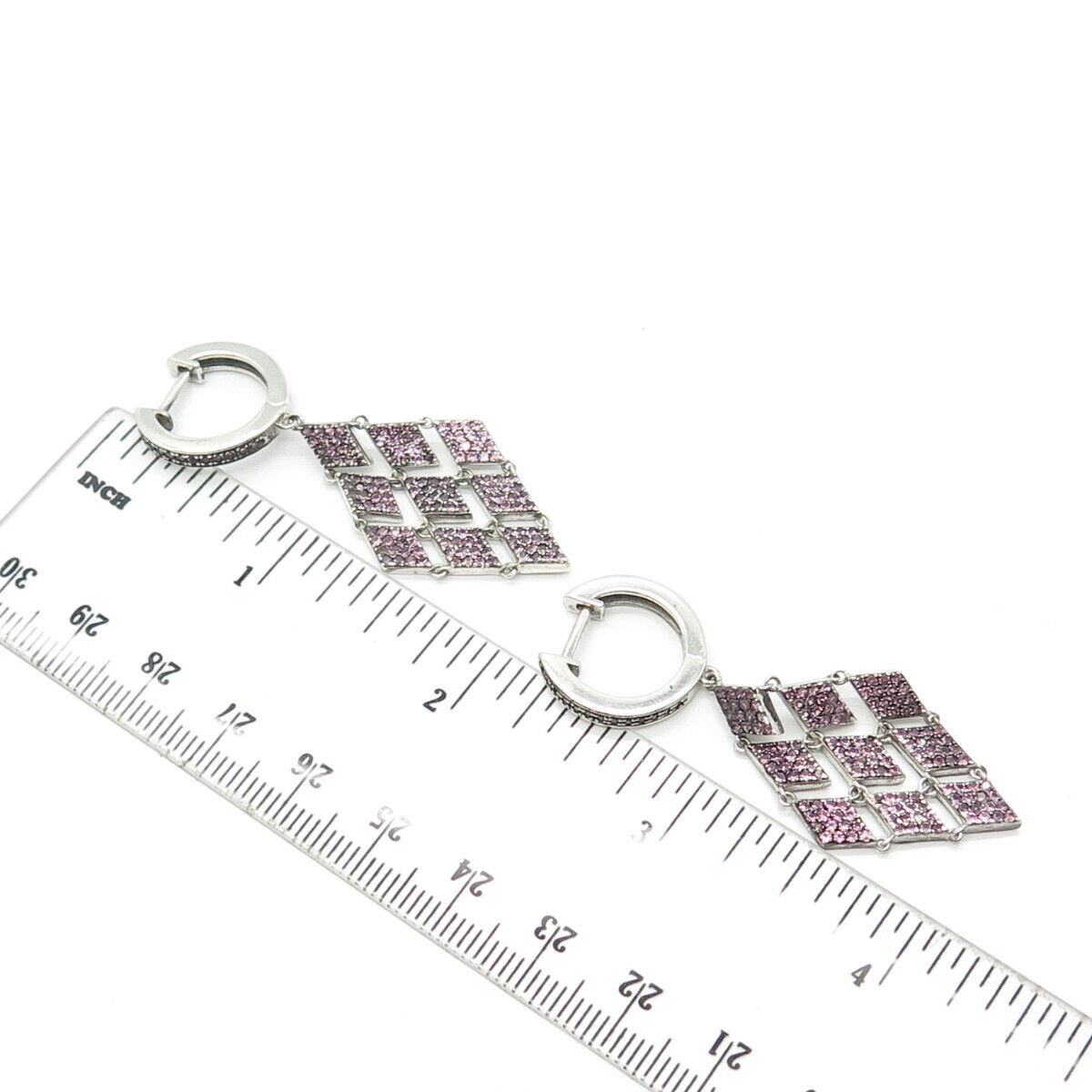 925 Sterling Silver Real Amethyst Gemstone Dangling Earrings