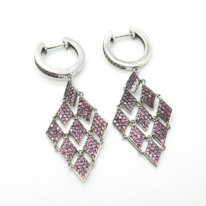 925 Sterling Silver Real Amethyst Gemstone Dangling Earrings