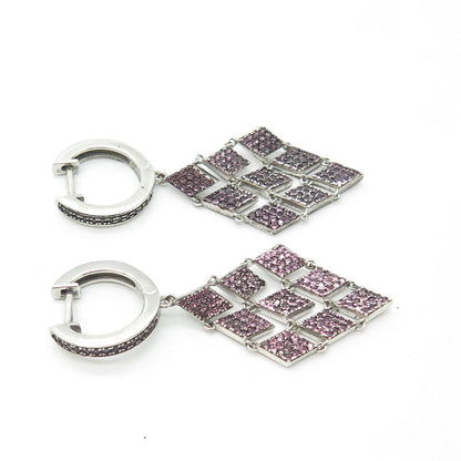 925 Sterling Silver Real Amethyst Gemstone Dangling Earrings