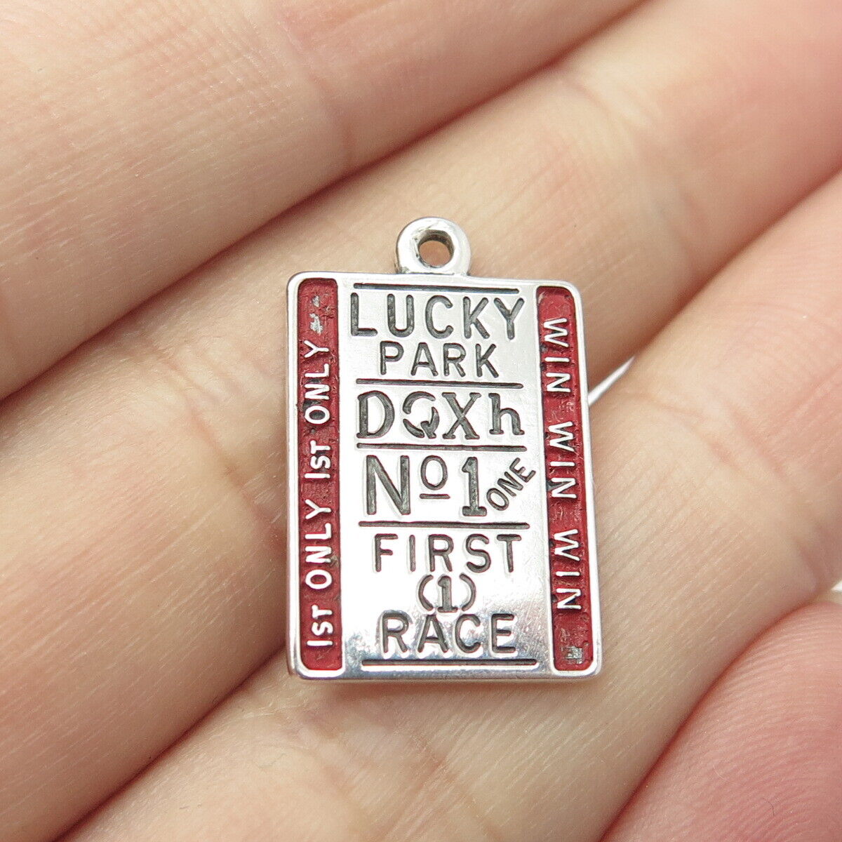 925 Sterling Silver Vintage BEAU Enamel "Lucky Part DQXh №1 First Race" Pendant