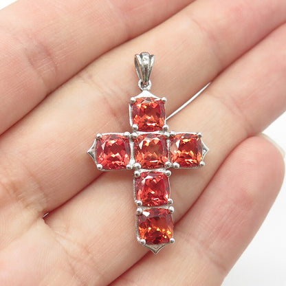 925 Sterling Silver Lab-Created Fire Sapphire Cross Pendant