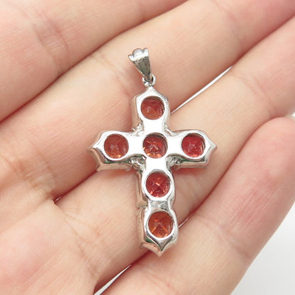 925 Sterling Silver Lab-Created Fire Sapphire Cross Pendant