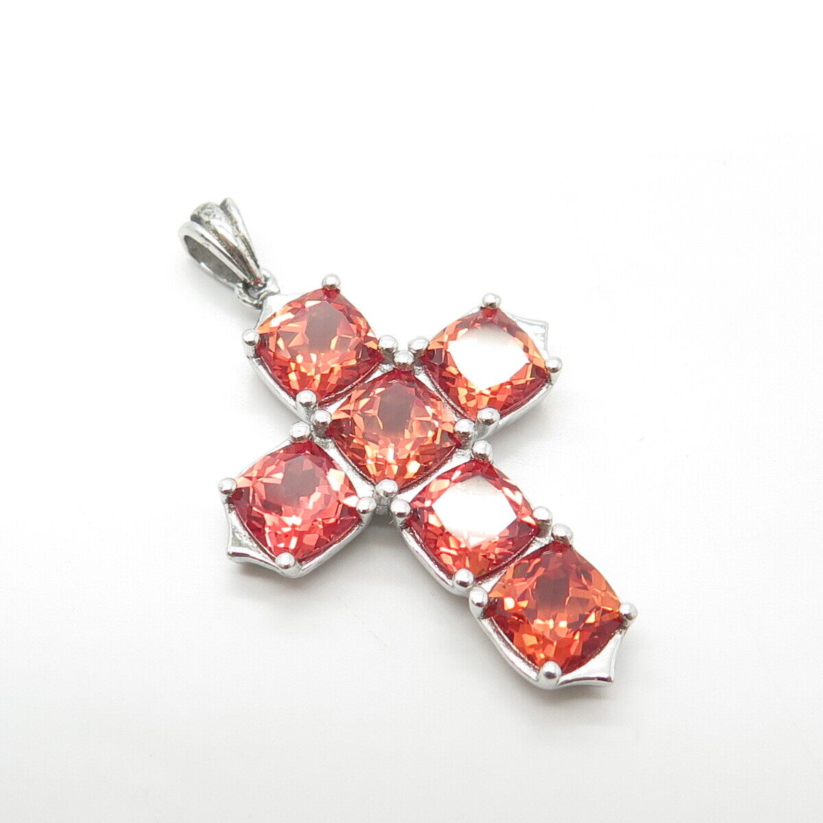 925 Sterling Silver Lab-Created Fire Sapphire Cross Pendant