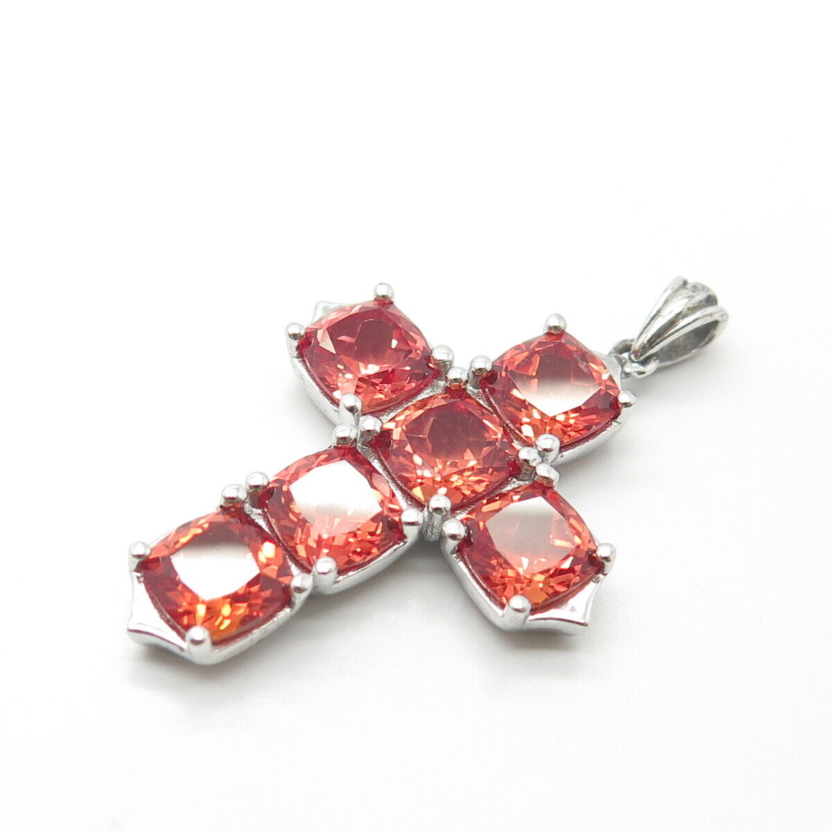 925 Sterling Silver Lab-Created Fire Sapphire Cross Pendant