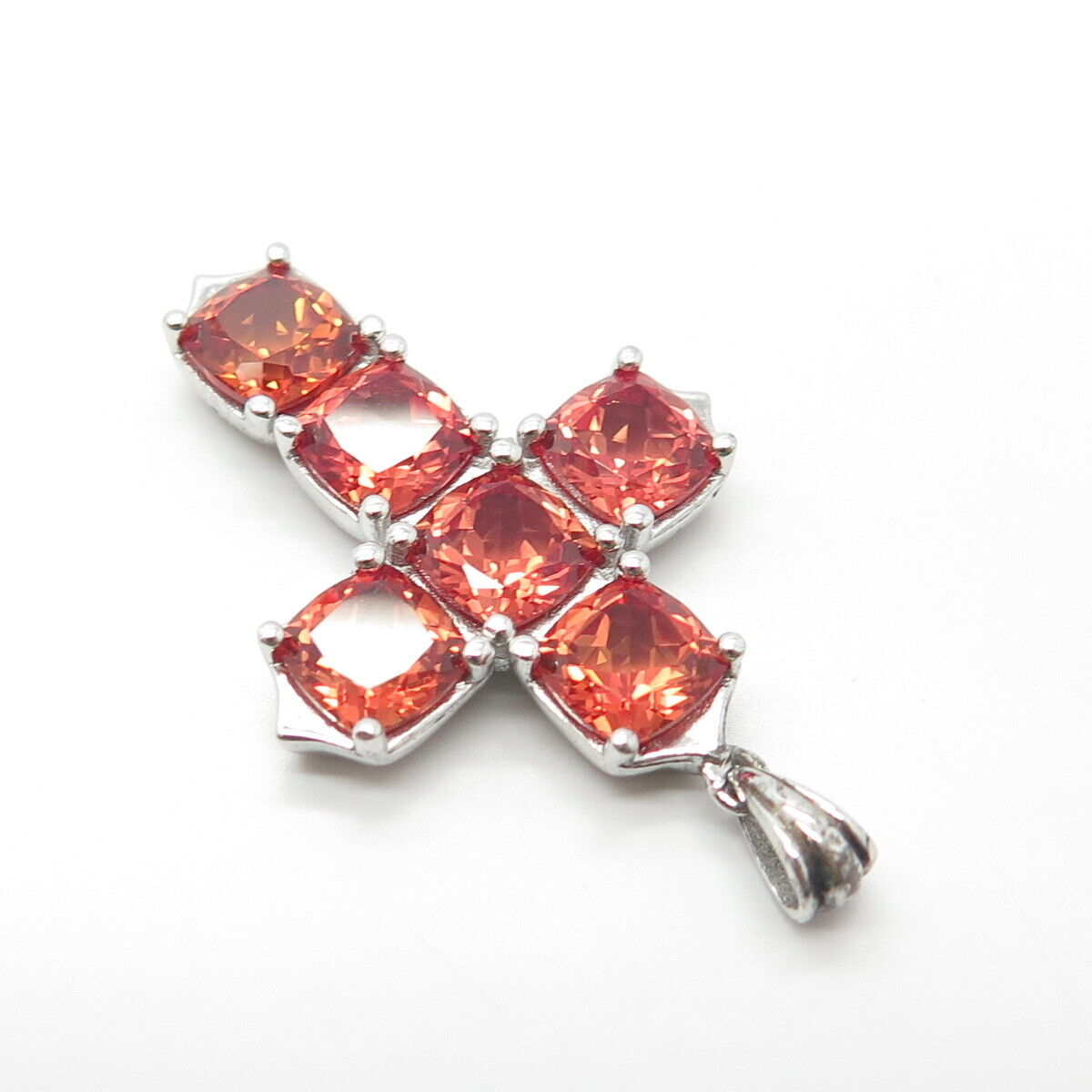 925 Sterling Silver Lab-Created Fire Sapphire Cross Pendant