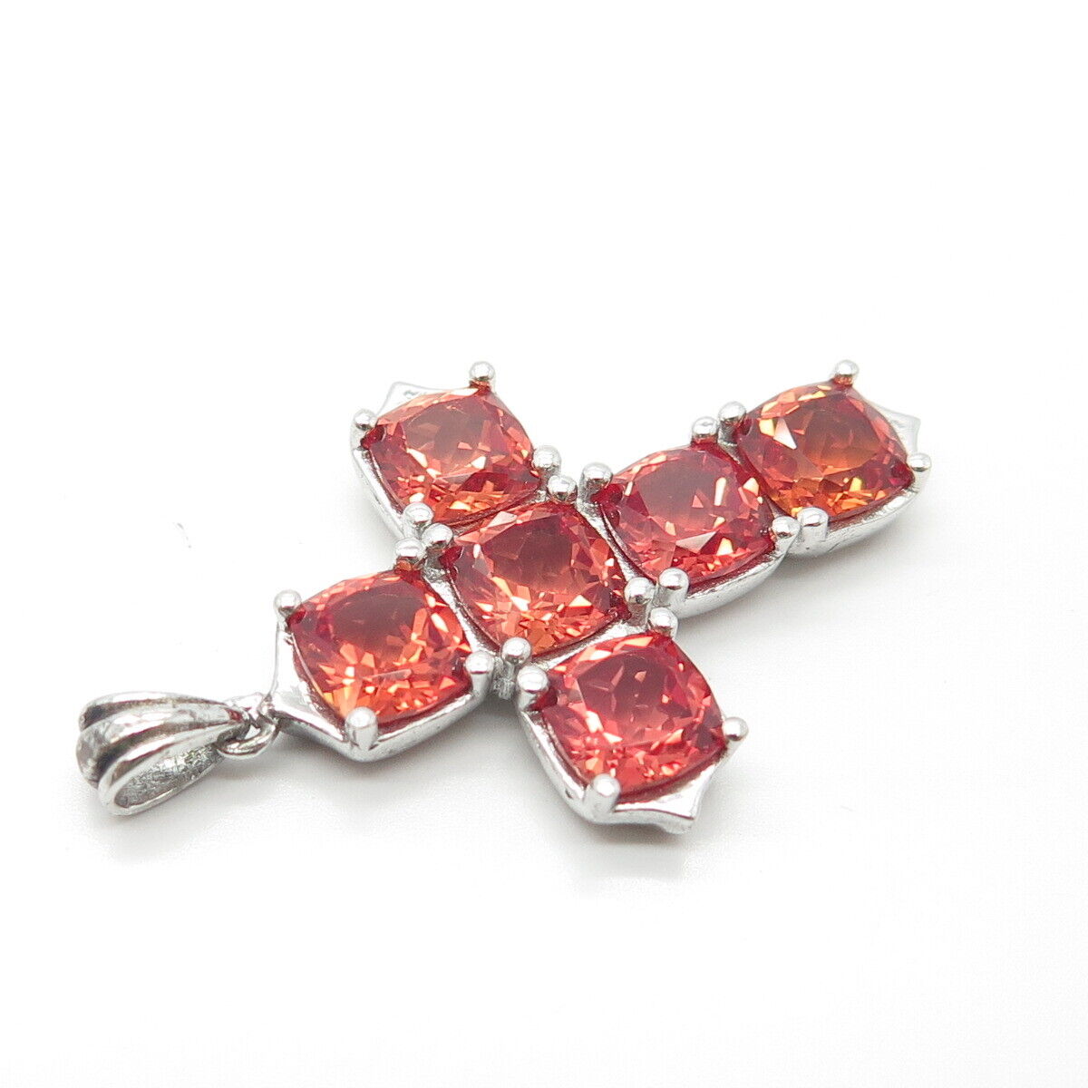 925 Sterling Silver Lab-Created Fire Sapphire Cross Pendant