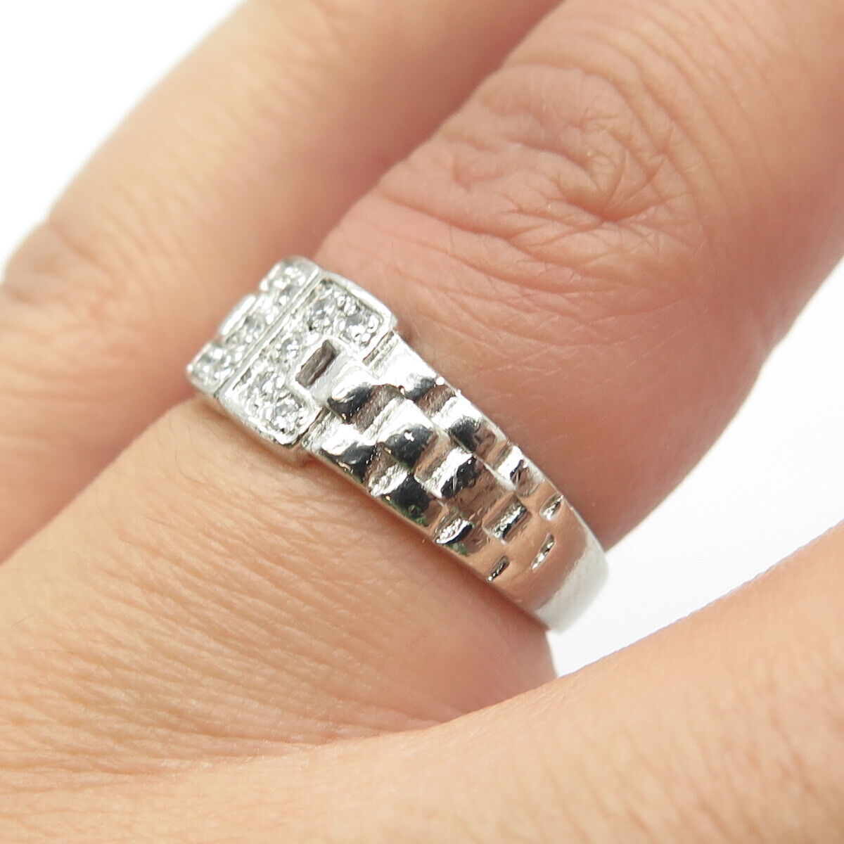 925 Sterling Silver Pave C Z Ring Size 5.75