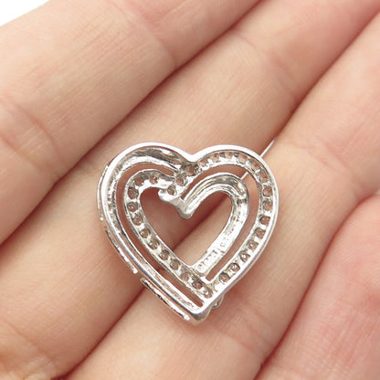 925 Sterling Silver Pave C Z Double Open Heart Slide Pendant