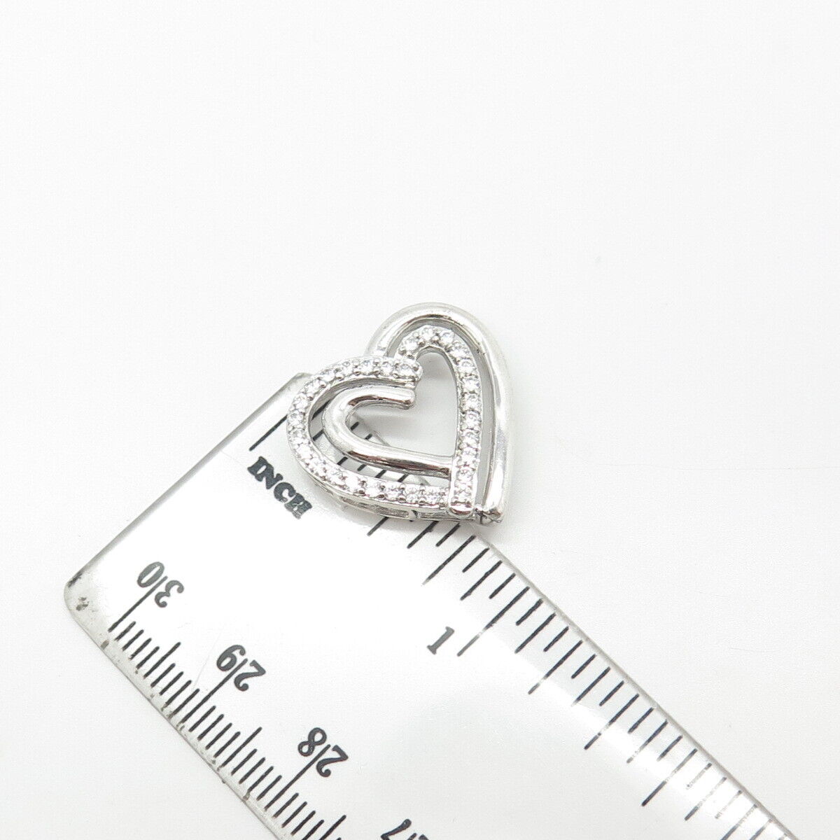 925 Sterling Silver Pave C Z Double Open Heart Slide Pendant