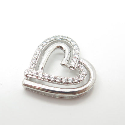 925 Sterling Silver Pave C Z Double Open Heart Slide Pendant