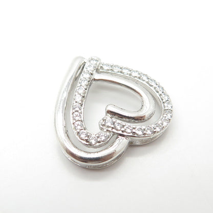 925 Sterling Silver Pave C Z Double Open Heart Slide Pendant