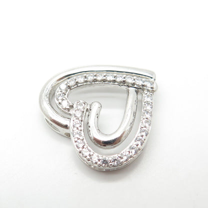 925 Sterling Silver Pave C Z Double Open Heart Slide Pendant