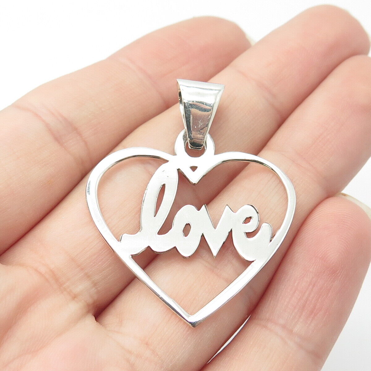 925 Sterling Silver Vintage Mexico "Love" Heart Pendant