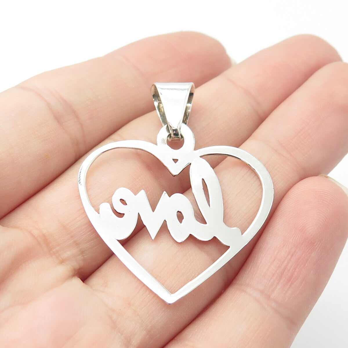 925 Sterling Silver Vintage Mexico "Love" Heart Pendant