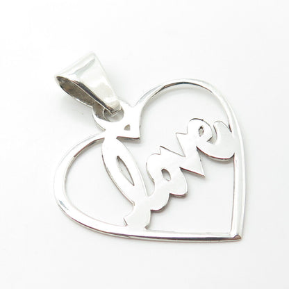 925 Sterling Silver Vintage Mexico "Love" Heart Pendant